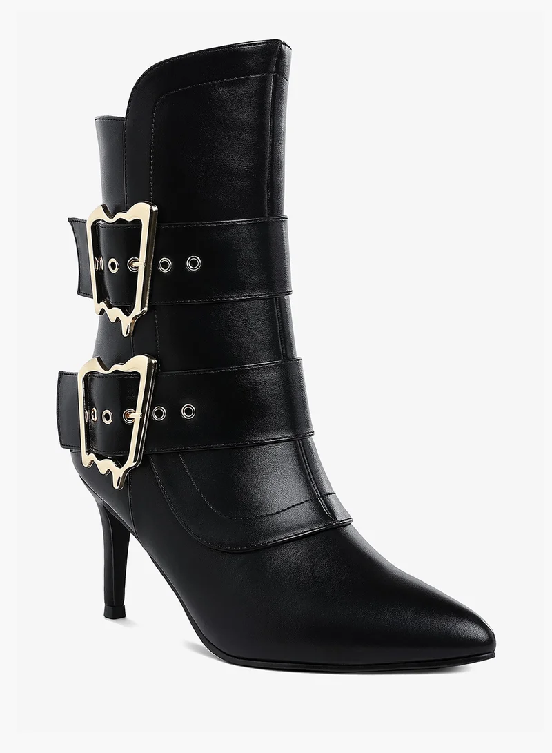 London Rag Chunky Buckle Strap Ankle Boots in Black