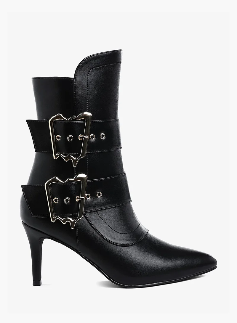London Rag Chunky Buckle Strap Ankle Boots in Black
