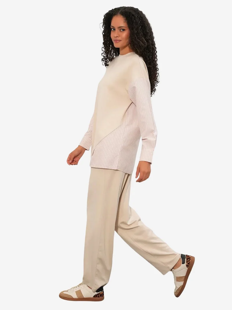 BDART Striped Long Crew Neck Two-Piece Coord Set