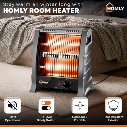 Homly Ritz 800 Watts Quartz Room Heater with Dual Heating Tubes | Dual Heating Settings For 400W & 800 W | Tip-over Protection|Cool Touch Shockproof Body with High Thermal Protection - Grey - Image 4