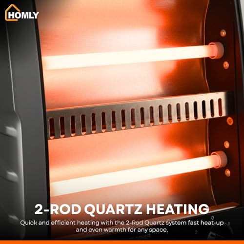Homly Ritz 800 Watts Quartz Room Heater with Dual Heating Tubes | Dual Heating Settings For 400W & 800 W | Tip-over Protection|Cool Touch Shockproof Body with High Thermal Protection - Grey - Image 2
