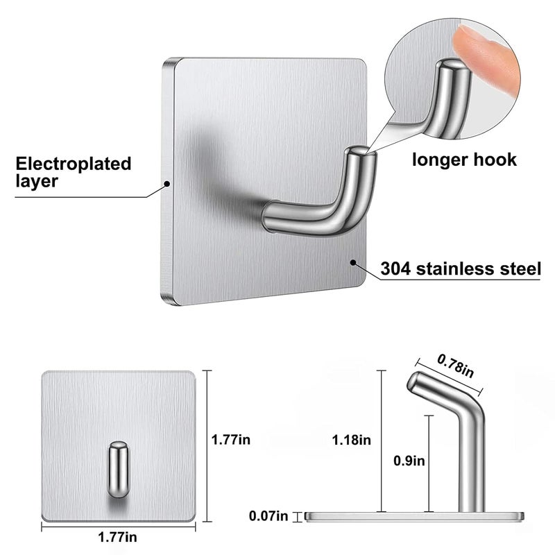 LATIQ MART Wall Hooks Heavy Duty Stick on Wall Towel Hooks Door Hooks Waterproof Stainless Steel Holders Without Drilling for Hanging Clothes Bathroom Adhesive Hook 8 - Image 2