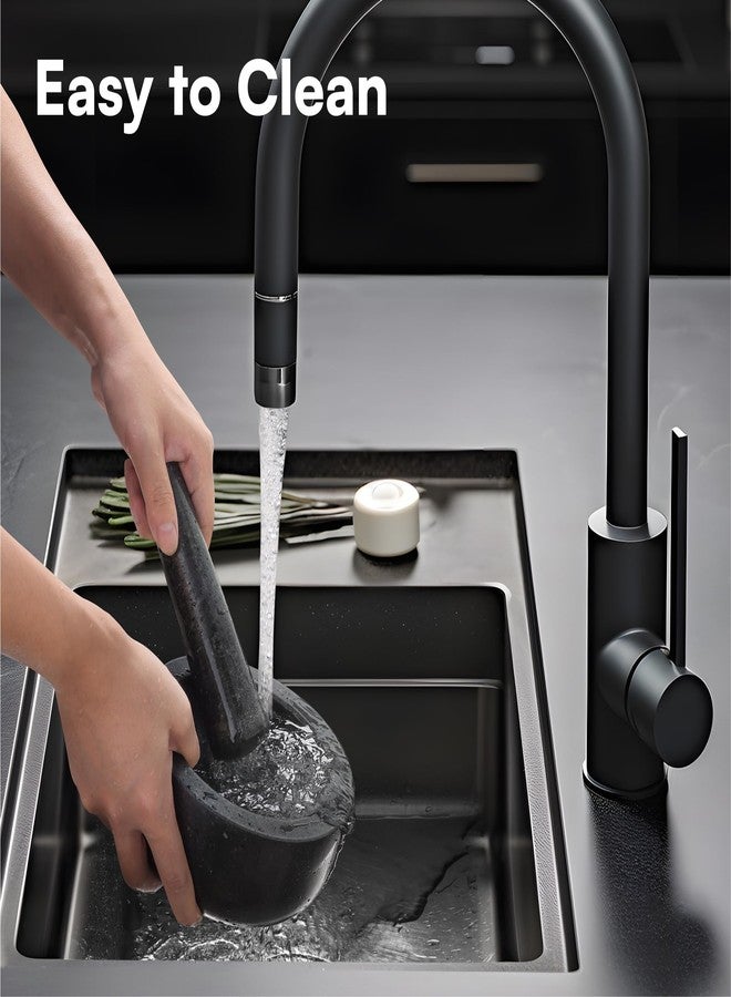 إتش آند إس طقم هاون ومدقة من H&S - وعاء طحن كبير فاخر من حجر الجرانيت الصلب - 16 سم (6.3 بوصة) - مولكاجيتي، كسارّة أعشاب، وعاء طحن توابل، وعاء هاون ومدقة للأفوكادو، الصلصة، البيستو، الجواكامولي - أسود - Image 5