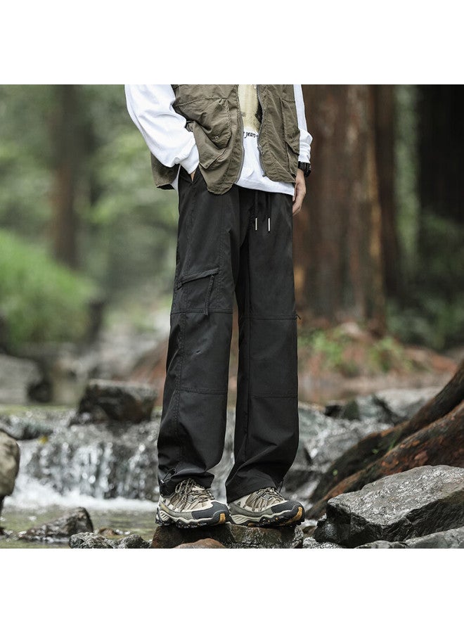Homlean American-style Outdoor Work Pants Men's Spring And Summer Loose Wide-leg Functional Straight Waterproof Trousers Ht02 Black XL - Image 3