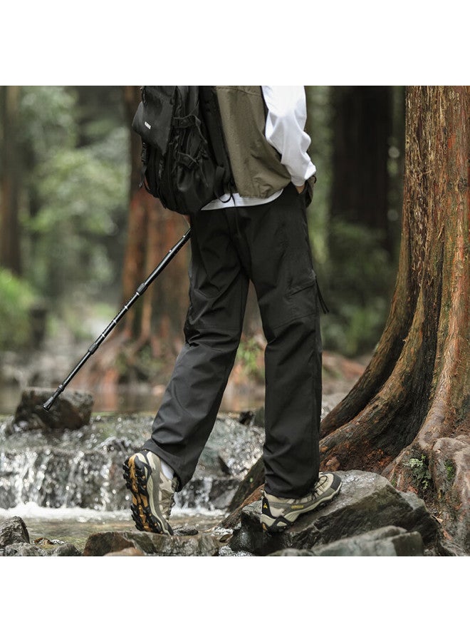 Homlean American-style Outdoor Work Pants Men's Spring And Summer Loose Wide-leg Functional Straight Waterproof Trousers Ht02 Black XL - Image 4