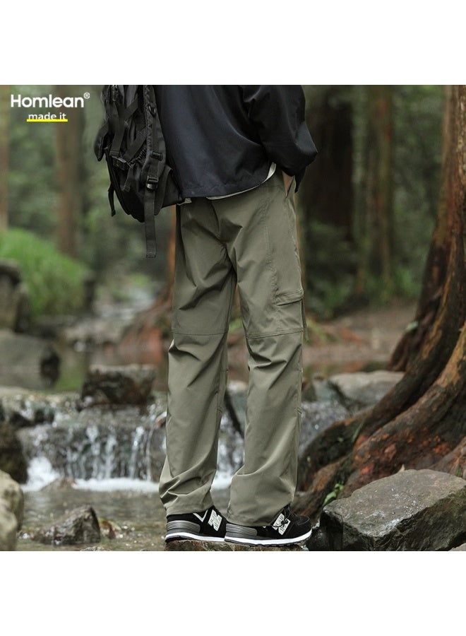 Homlean American-style Outdoor Work Pants Men's Spring And Summer Loose Wide-leg Functional Straight Waterproof Trousers Ht02 Black XL - Image 1