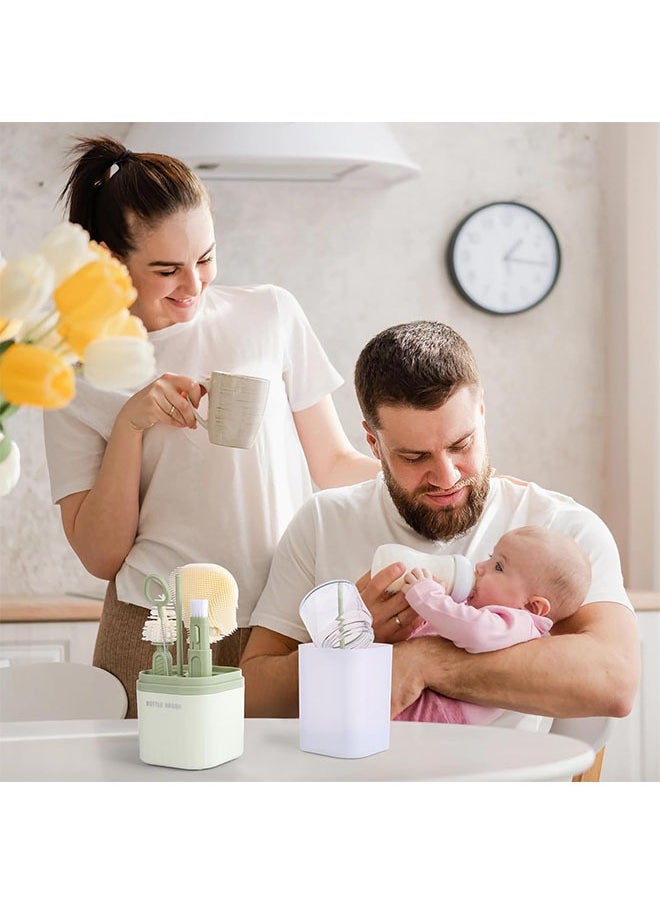 Generic - 6-piece Baby Bottle Brush, Travel Bottle Cleaner Kit with Bottle Brush, Nipple Brush, Straw Cleaning Brush, Bottle Neck Brush and Bottle Drying Rack, Baby Travel Essential for Newborn and Moms(Green) - Image 1