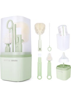 6-piece Baby Bottle Brush, Travel Bottle Cleaner Kit with Bottle Brush, Nipple Brush, Straw Cleaning Brush, Bottle Neck Brush and Bottle Drying Rack, Baby Travel Essential for Newborn and Moms(Green)