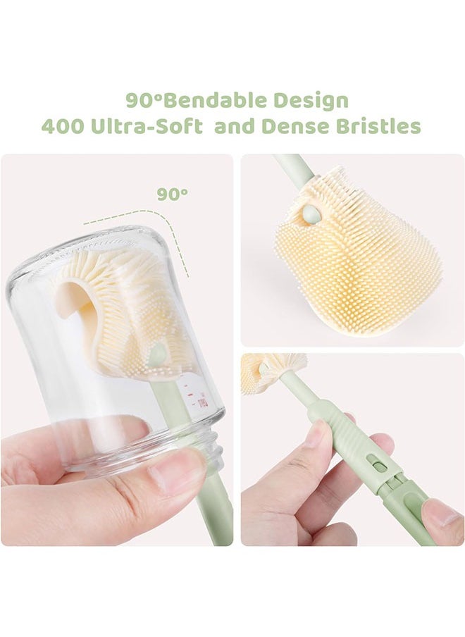 Generic - 6-piece Baby Bottle Brush, Travel Bottle Cleaner Kit with Bottle Brush, Nipple Brush, Straw Cleaning Brush, Bottle Neck Brush and Bottle Drying Rack, Baby Travel Essential for Newborn and Moms(Green) - Image 1