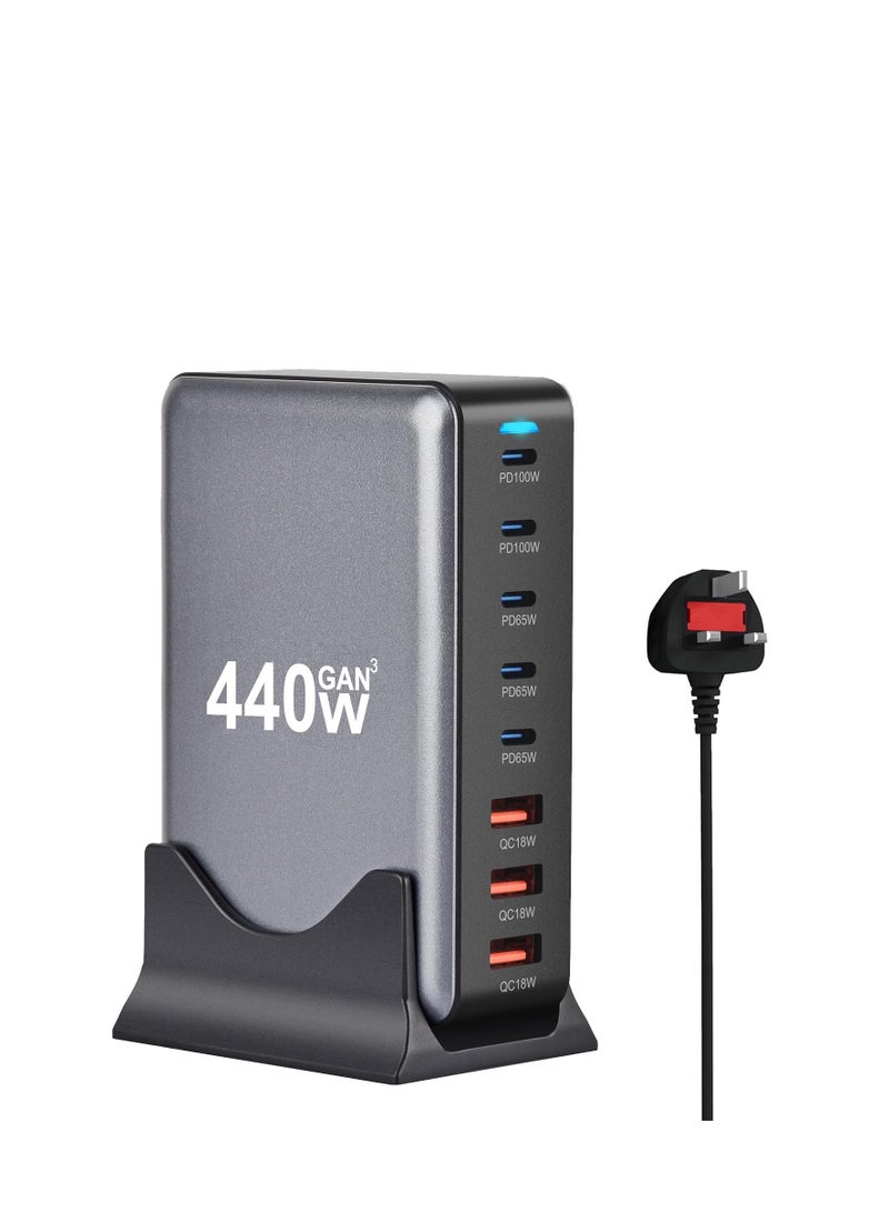 Terabyte 440W Charging Station - 5 Type-C Ports (2x 100W, 3x 65W) and 3 USB Ports (QC18W) - GaN Technology - Certified for Macbook, Galaxy, iPad, Honor and More - Image 1