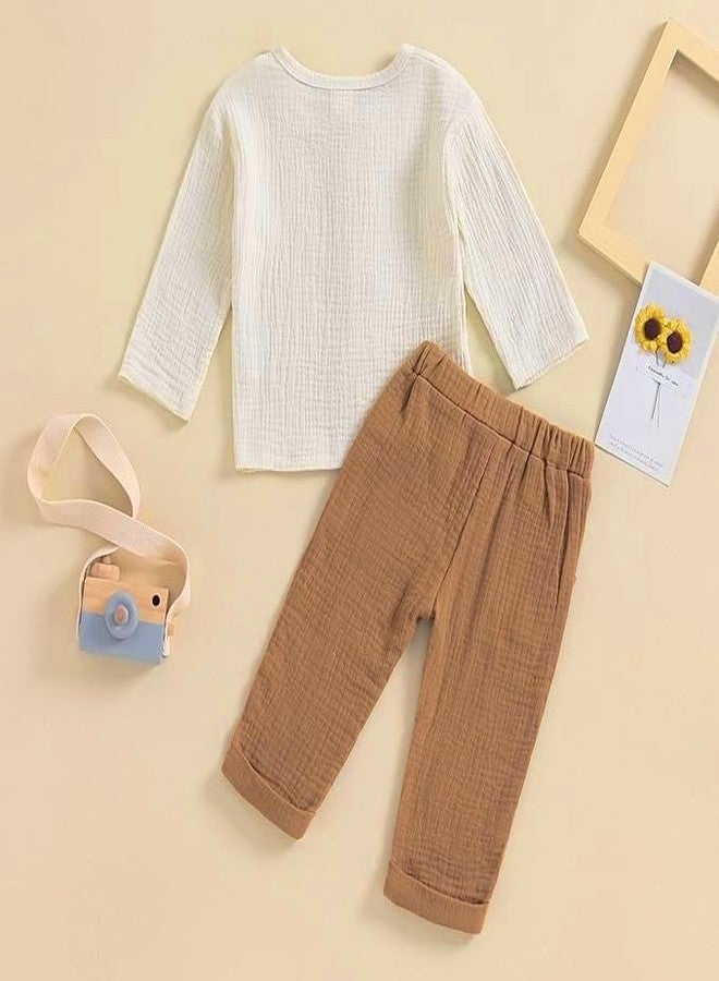 Bold N Elegant Boys Pure Cotton Linen Muslin Solid Clothing Set For Infant Toddler Teedler | Stylish Shirt Pants Coord Set Upto 6 Years (Off White-Brown, 3-4 Years) - Image 4