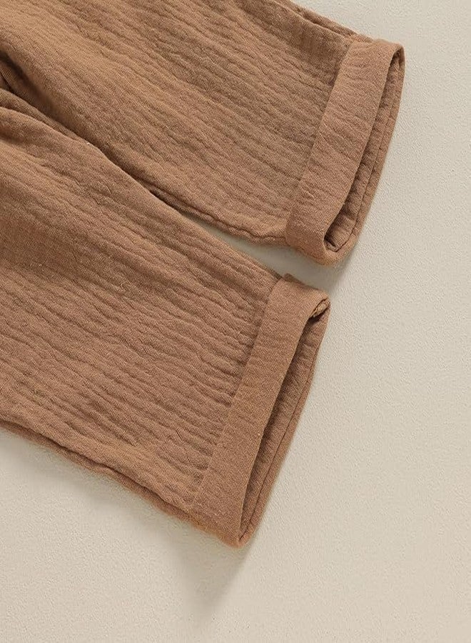 Bold N Elegant Boys Pure Cotton Linen Muslin Solid Clothing Set For Infant Toddler Teedler | Stylish Shirt Pants Coord Set Upto 6 Years (Off White-Brown, 3-4 Years) - Image 3
