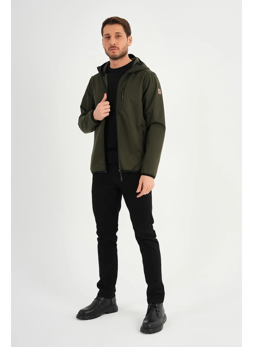 الكسندر جاردي Alexandergardı Zippered Fleece Lined Water Repellent Softshell Fabric Hooded Jacket (E24-MNT-01)