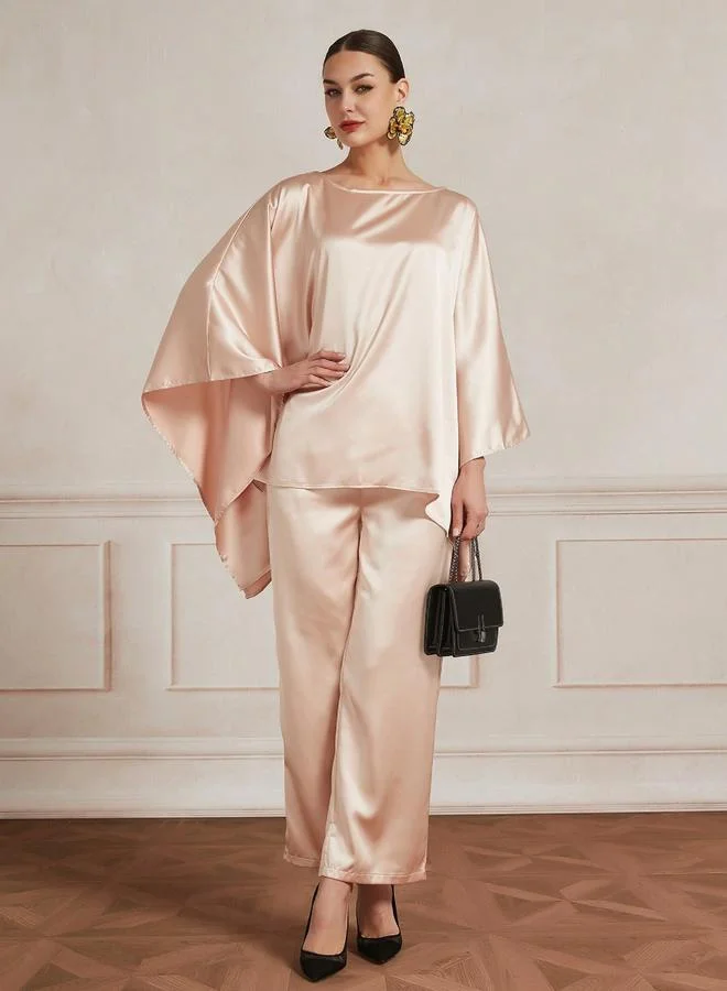 Take Two Take Two Pink Satin Asymmetric Top and Pants Co-Ords