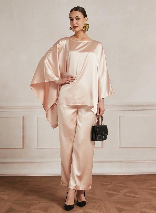 تايك تو طقم منسق من بنطال وبلوزة ساتان غير متماثلة الطول - Image 2