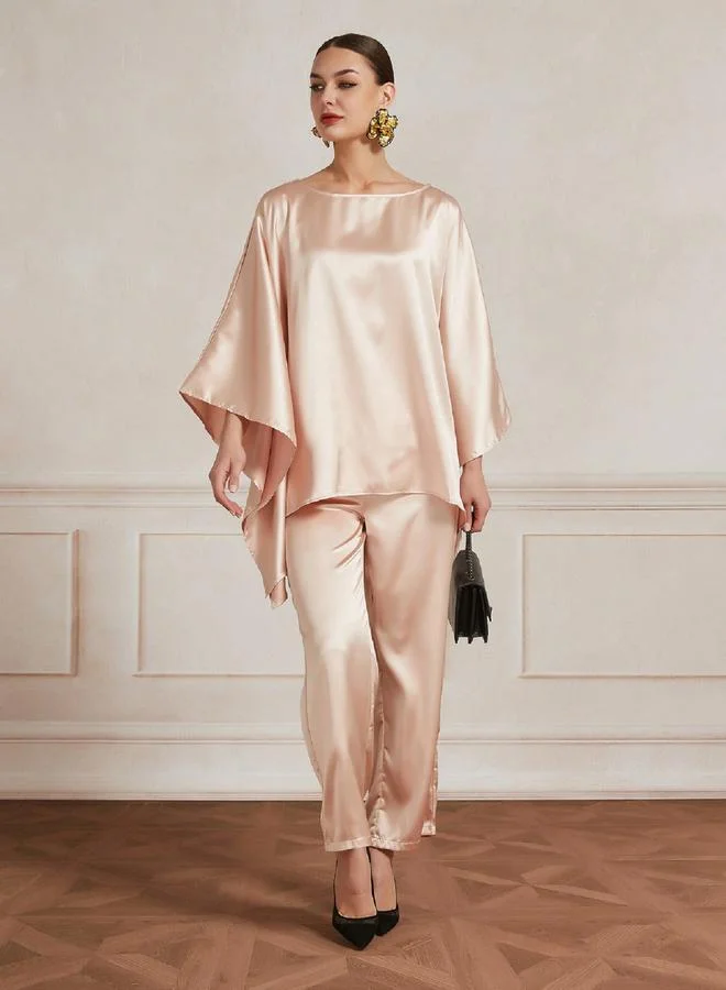 Take Two Take Two Pink Satin Asymmetric Top and Pants Co-Ords