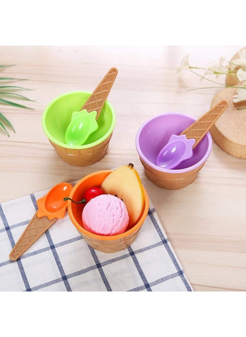 KIDINGTON - KIDINGTON Ice Cream Bowl Set with Spoon Plastic Ice Cream Cups Salad Dessert Serving Bowls Tableware Set for Kids Party Multicolor Sent as Per Availability Set of 6 - Image 1