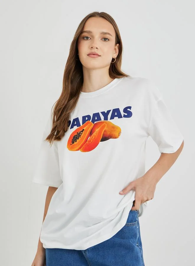 تايك تو Take Two Graphic Print Round Neck Oversized T-Shirt