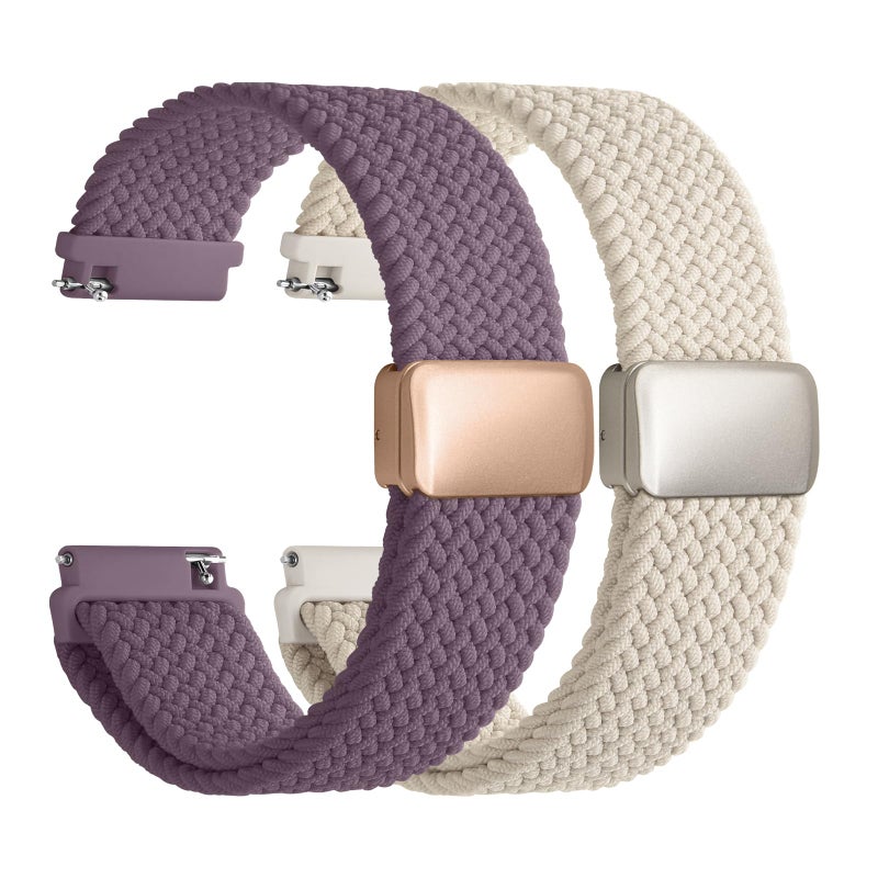 Fullmosa Magnetic Nylon Watch Bands 20mm Quick Release Watch Strap Compatible with Garmin Vivoactive 65 Venu Sq Forerunner 16555 Samsung Galaxy Watch 7654 4044mm for Men Women StarlightPurple - Image 2