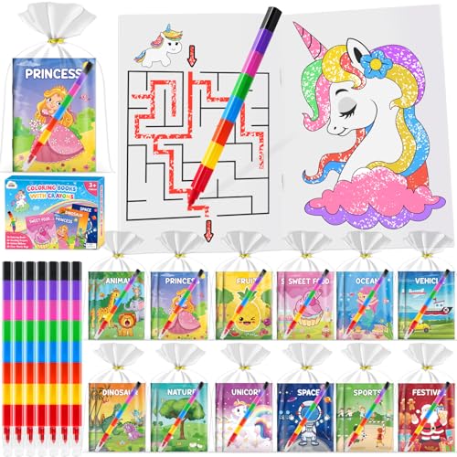 ZMLM 24 Coloring Books for Kids Party Favors Bulk 24 Crayons Mini Coloring Books for Kids Ages 48 Birthday Goodie Bags Stuffers Toddlers Return Gifts Classroom Prizes Teacher Crafts Classic