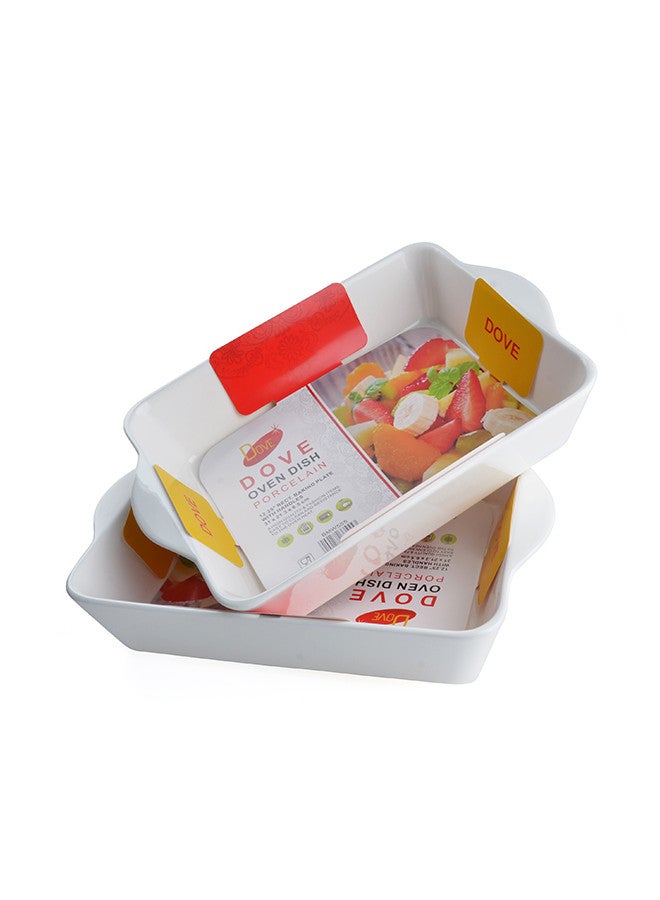 Dove 2-Piece Rectangular Porcelain Baking Dish With Handles 12.25 Inch 31x21.3x6.5CM White - Image 2