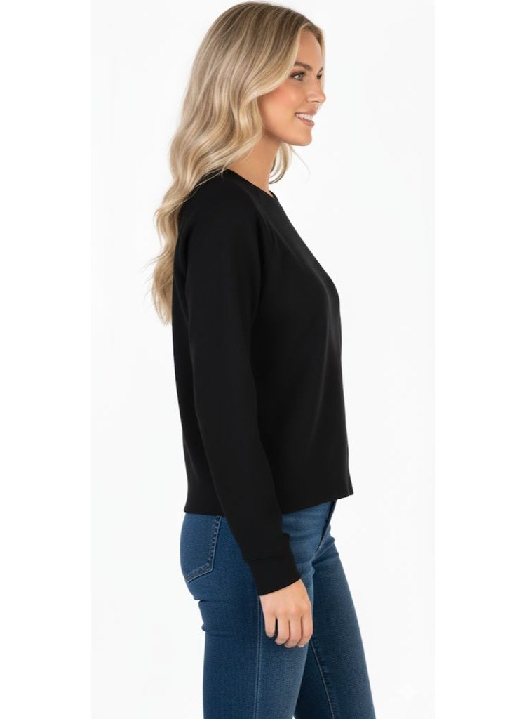 U.S Apparel Women’s Black Casual Long Sleeve Crew Neck Top – Classic Everyday Pullover Sweatshirt - Image 2