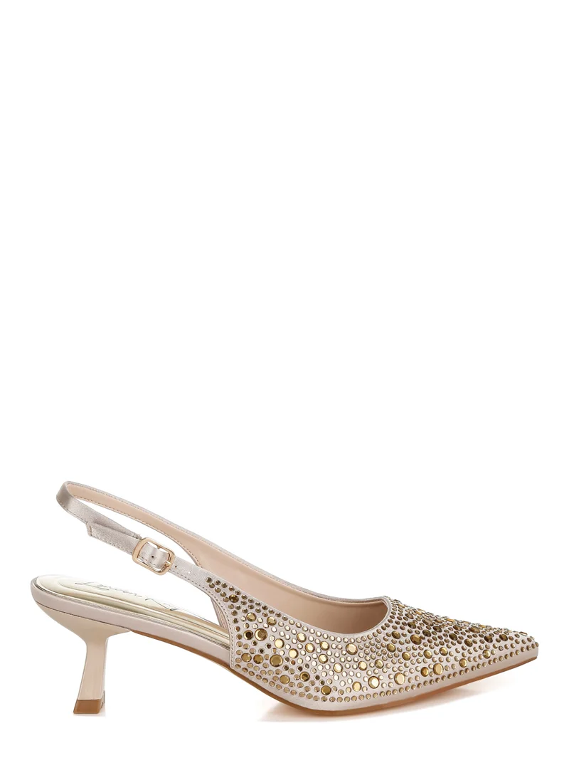 London Rag Pointed Toe Rhinestone Slingbacks in Beige