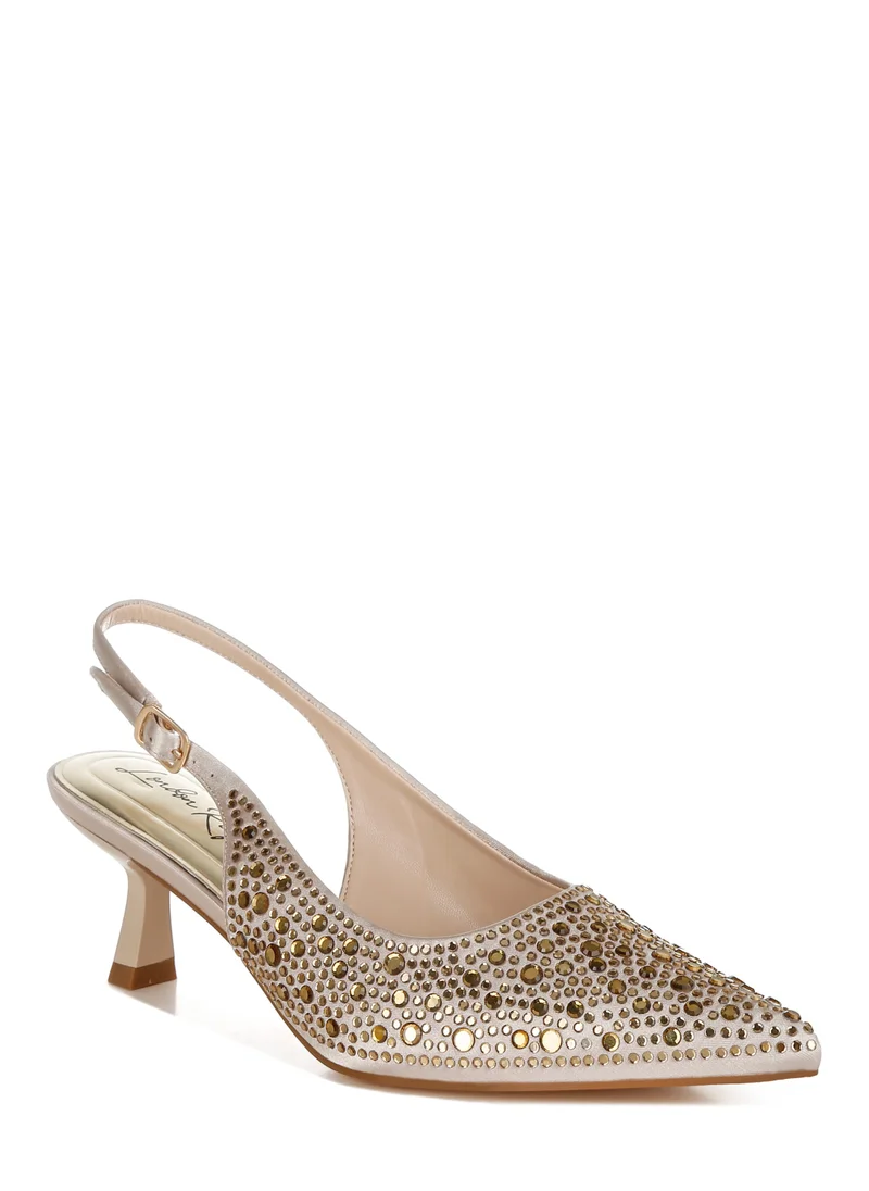 London Rag Pointed Toe Rhinestone Slingbacks in Beige