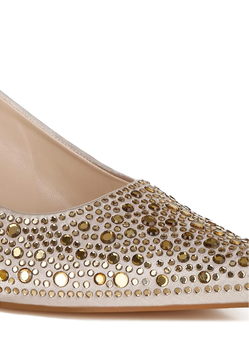 London Rag Pointed Toe Rhinestone Slingbacks in Beige
