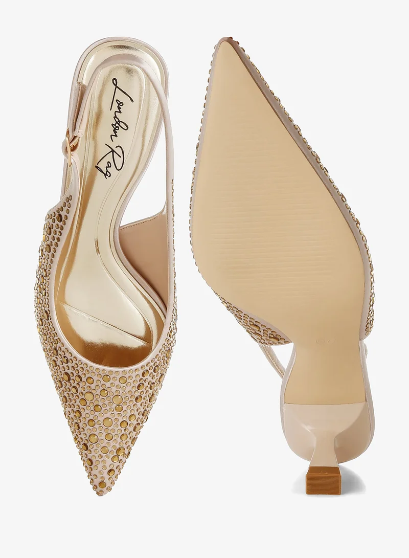 London Rag Beige Pointed Toe Rhinestone Slingbacks in Beige for Women | Best Price UAE