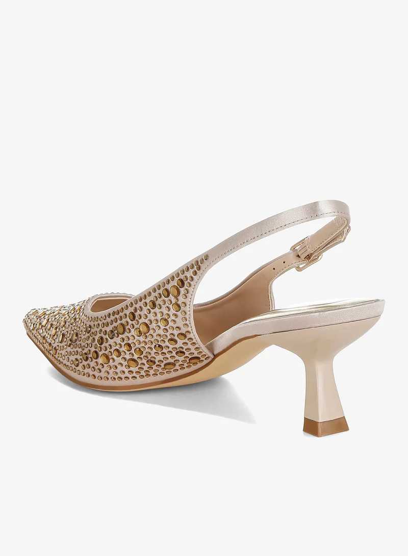 London Rag Beige Pointed Toe Rhinestone Slingbacks in Beige for Women | Best Price UAE