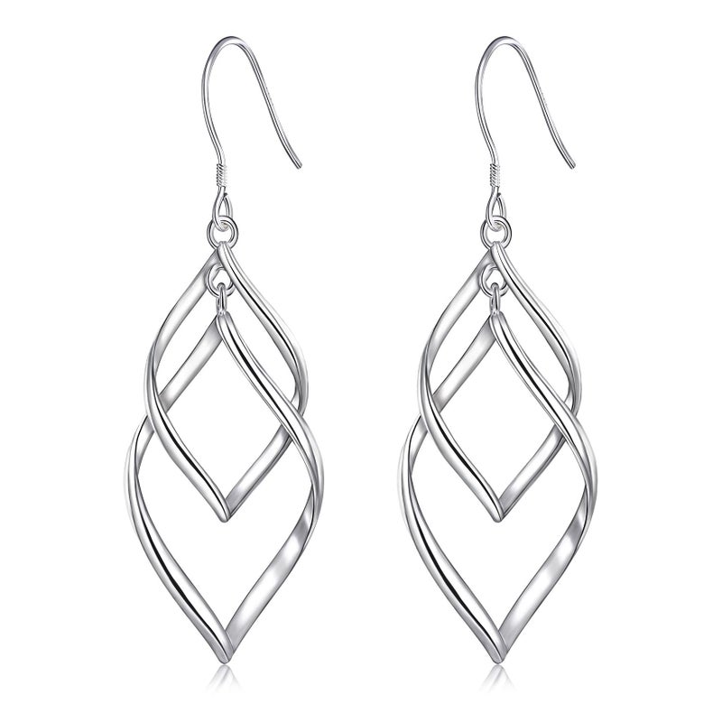 Bassion Sterling Silver Dangle Earrings for Women, 14k Gold Plated Double Linear Drop Statement Earrings Anniversary Birthday Gifts for Women - Image 1