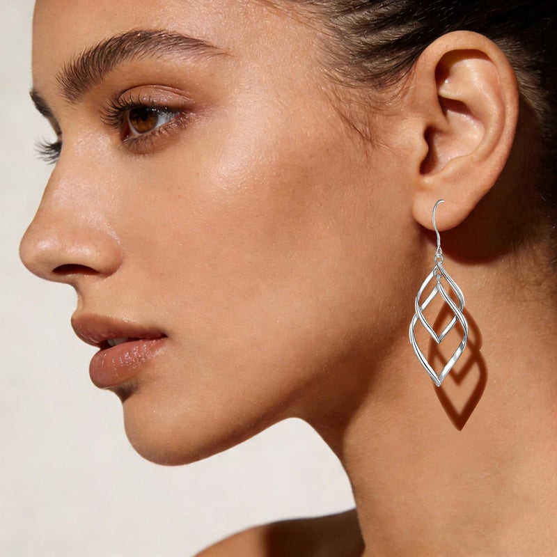 Bassion Sterling Silver Dangle Earrings for Women, 14k Gold Plated Double Linear Drop Statement Earrings Anniversary Birthday Gifts for Women - Image 2