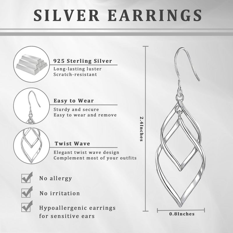 Bassion Sterling Silver Dangle Earrings for Women, 14k Gold Plated Double Linear Drop Statement Earrings Anniversary Birthday Gifts for Women - Image 3