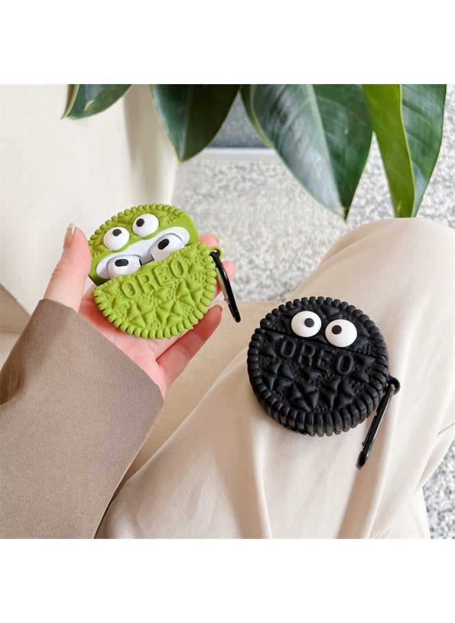 Generic - Small Eyes Biscuits Suitable For AirPods 4Th Generation Pro2 For Apple Bluetooth Wireless Headphone Cover 1/3Th Generation Silicone Shell Soft-Color:Black Eye Cookies + Hook-Applicable Models:Airpods 3 - Image 1