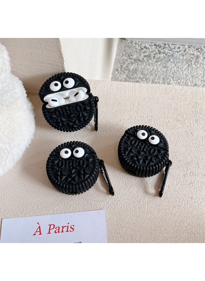 Generic - Small Eyes Biscuits Suitable For AirPods 4Th Generation Pro2 For Apple Bluetooth Wireless Headphone Cover 1/3Th Generation Silicone Shell Soft-Color:Black Eye Cookies + Hook-Applicable Models:Airpods 3 - Image 1