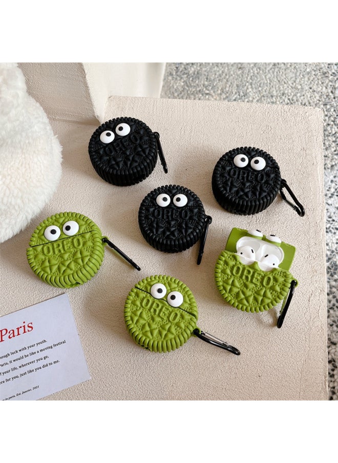 Generic - Small Eyes Biscuits Suitable For AirPods 4Th Generation Pro2 For Apple Bluetooth Wireless Headphone Cover 1/3Th Generation Silicone Shell Soft-Color:Black Eye Cookies + Hook-Applicable Models:Airpods 3 - Image 1
