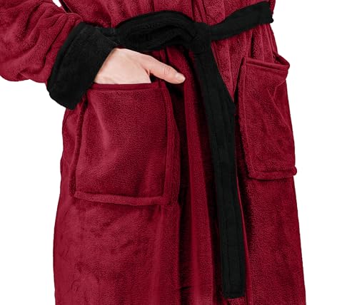 NY Threads Mens Robe, Luxury Plush Fleece Mens Bathrobe, Spa Bath Robe for Men, Large-X-Large, Burgundy Black - Image 5