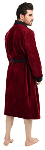 NY Threads Mens Robe, Luxury Plush Fleece Mens Bathrobe, Spa Bath Robe for Men, Large-X-Large, Burgundy Black - Image 3