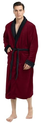 NY Threads Mens Robe, Luxury Plush Fleece Mens Bathrobe, Spa Bath Robe for Men, Large-X-Large, Burgundy Black - Image 1