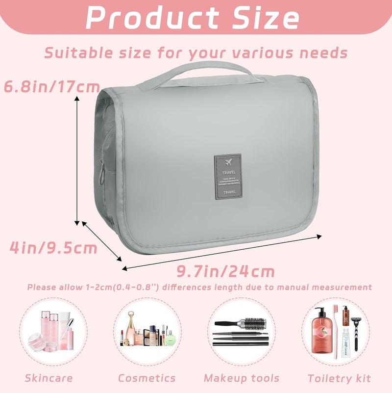 YEMEDA Toiletry Bag Travel Bag with Hanging Hook, Waterproof Capacity Hanging Multifunctional Makeup Bag for Toiletries, Portable Cosmetic Bag Travel Organizer for Women and Men(Light Grey) - Image 2