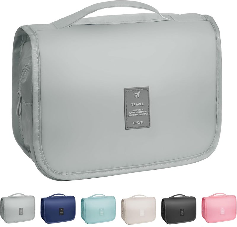 YEMEDA Toiletry Bag Travel Bag with Hanging Hook, Waterproof Capacity Hanging Multifunctional Makeup Bag for Toiletries, Portable Cosmetic Bag Travel Organizer for Women and Men(Light Grey) - Image 1