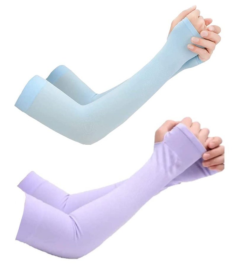 NESVIB 2 Pairs Biker/Sports Full Arm Fingerless Sleeves Gloves for UV, Dust, Summer, Sun Protection for men and Women - Image 1