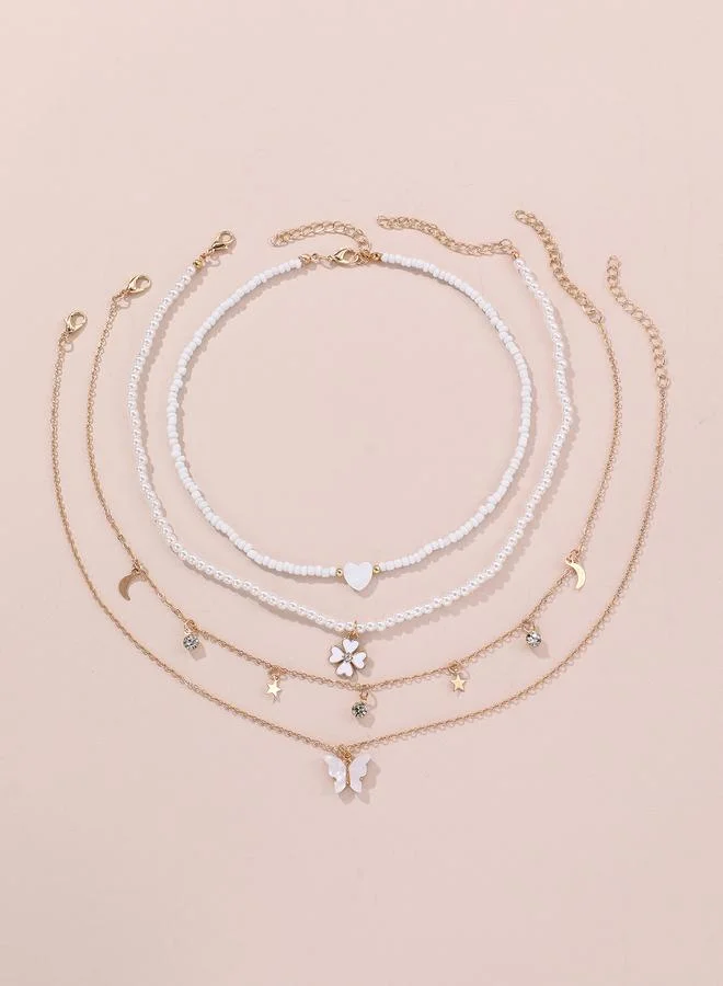 Take Two  Pack of 4 - Girls Multi-Color Charm Necklaces with Butterfly and Heart Charms for Women | Best Price UAE