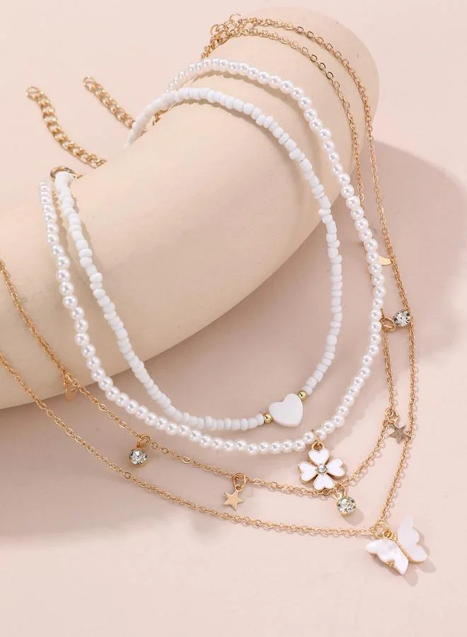 Pack of 4 - Girls Multi-Color Charm Necklaces with Butterfly and Heart Charms