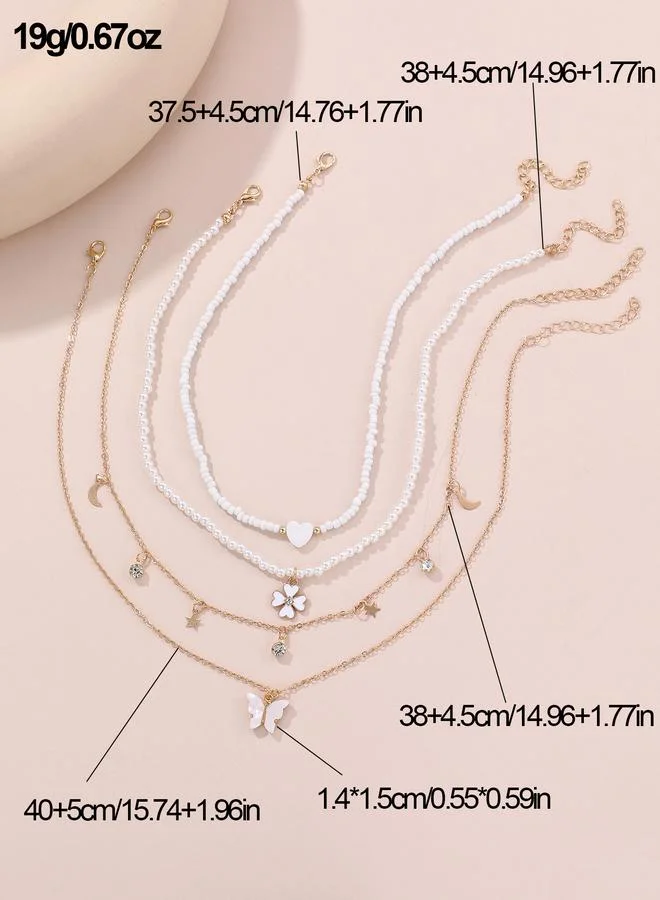 Take Two  Pack of 4 - Girls Multi-Color Charm Necklaces with Butterfly and Heart Charms for Women | Best Price UAE
