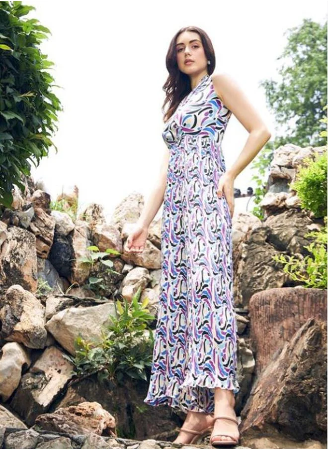 ستايلي All Over Print Wide Leg Pleated Jumpsuit by Styli