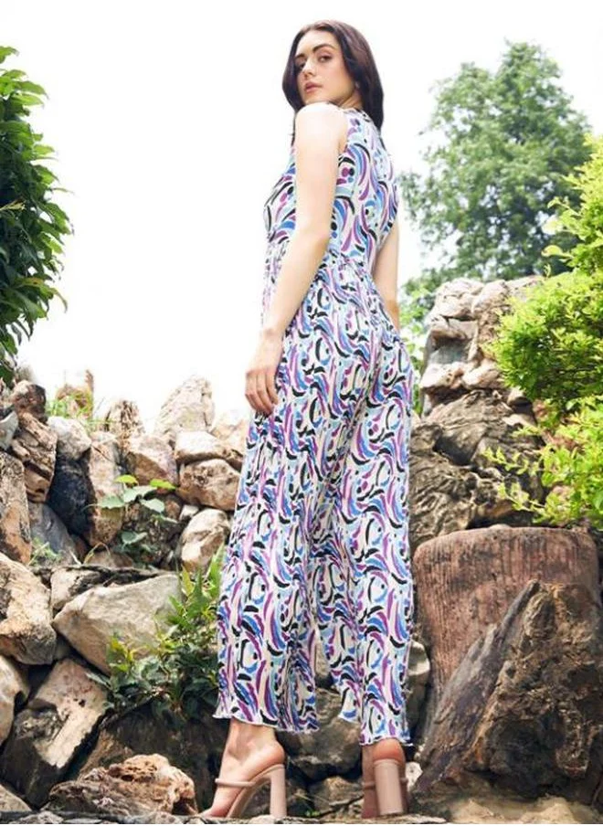 ستايلي All Over Print Wide Leg Pleated Jumpsuit by Styli