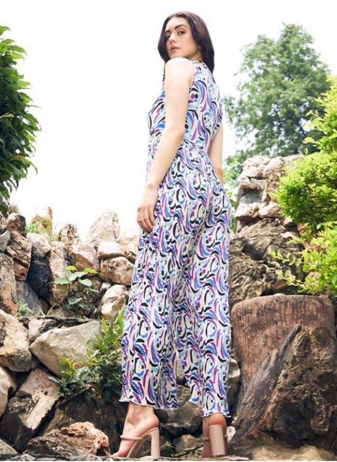 Styli - All Over Print Wide Leg Pleated Jumpsuit by Styli - Image 1