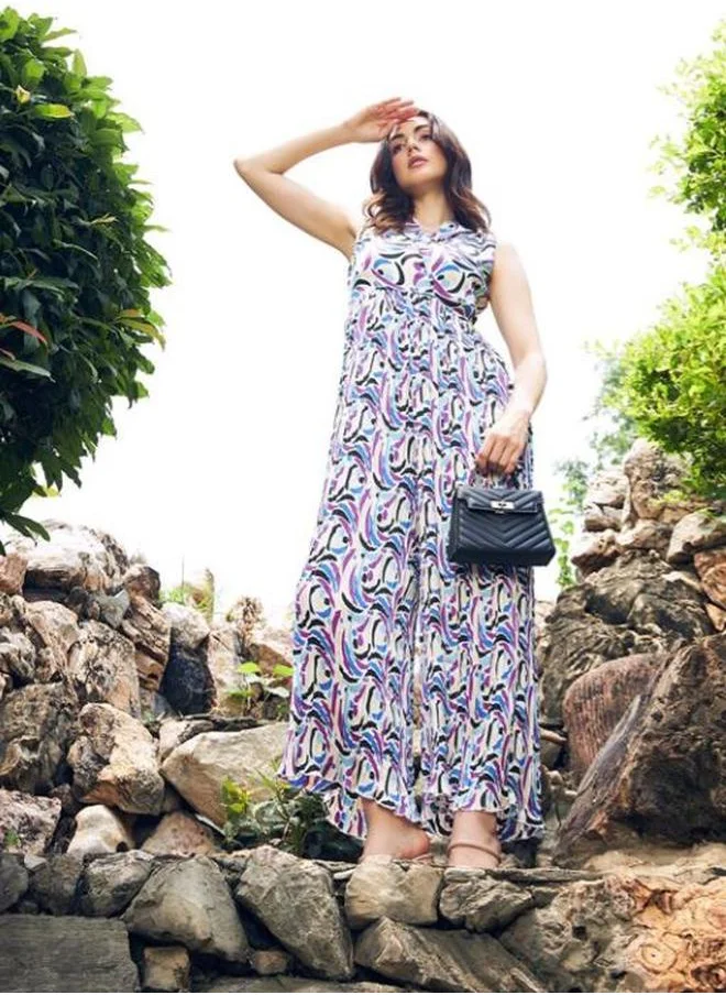 ستايلي All Over Print Wide Leg Pleated Jumpsuit by Styli